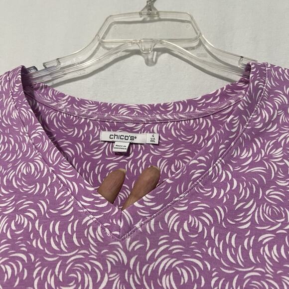 Chico's Womens Top 4 20/22 Lavender Scoop Neck 3/4 Sleeves Swirl 100% Pima Cotto - Picture 4 of 10